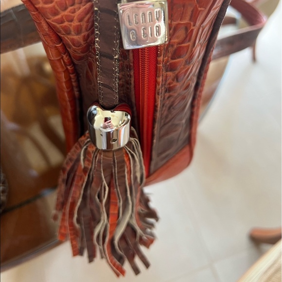 BRAZILIAN ORANGE CROC EMBOSSED LEATHER SATCHEL BAG - Picture 12 of 14